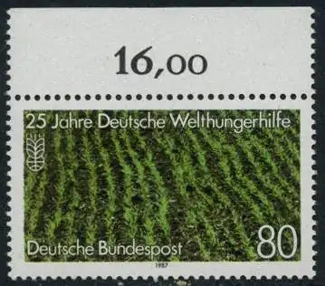 BUND 1987 Michel-Nummer 1345 postfrisch EINZELMARKE RAND oben (a)