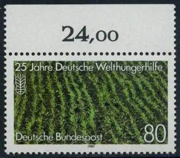 BUND 1987 Michel-Nummer 1345 postfrisch EINZELMARKE RAND oben (b)