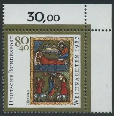 BUND 1987 Michel-Nummer 1346 postfrisch EINZELMARKE ECKRAND oben rechts