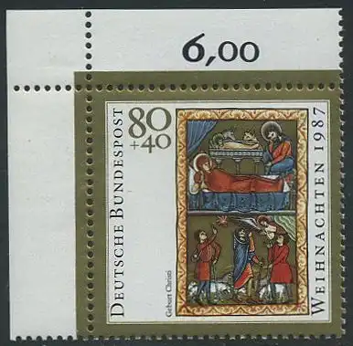 BUND 1987 Michel-Nummer 1346 postfrisch EINZELMARKE ECKRAND oben links