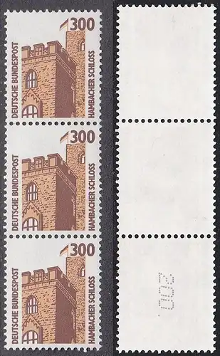 BUND 1988 Michel-Nummer 1348 postfrisch vert.STRIP(3) m/ rücks.Rollennummer 200