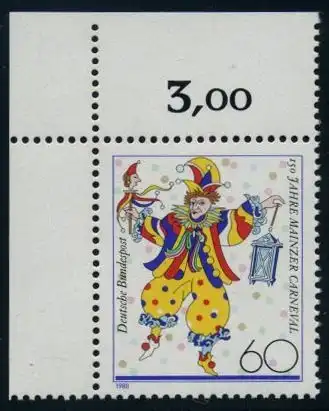 BUND 1988 Michel-Nummer 1349 postfrisch EINZELMARKE ECKRAND oben links