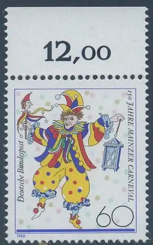 BUND 1988 Michel-Nummer 1349 postfrisch EINZELMARKE RAND oben (b)