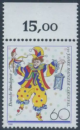 BUND 1988 Michel-Nummer 1349 postfrisch EINZELMARKE RAND oben (c)