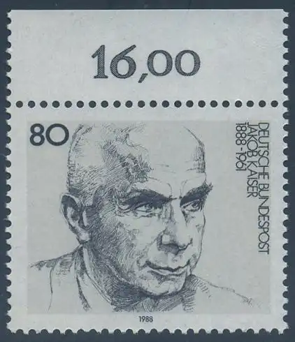 BUND 1988 Michel-Nummer 1350 postfrisch EINZELMARKE RAND oben (a)