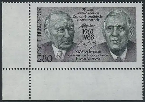 BUND 1988 Michel-Nummer 1351 postfrisch EINZELMARKE ECKRAND unten links