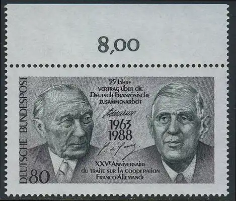 BUND 1988 Michel-Nummer 1351 postfrisch EINZELMARKE RAND oben (a)