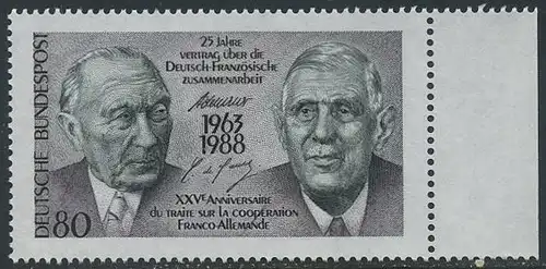 BUND 1988 Michel-Nummer 1351 postfrisch EINZELMARKE RAND rechts