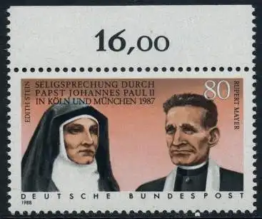 BUND 1988 Michel-Nummer 1352 postfrisch EINZELMARKE RAND oben (a)
