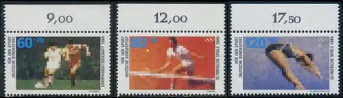BUND 1988 Michel-Nummer 1353-1355 postfrisch SATZ(3) EINZELMARKEN RÄNDER oben (b)