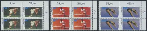 BUND 1988 Michel-Nummer 1353-1355 postfrisch SATZ(3) BLÖCKE ECKRAND oben rechts