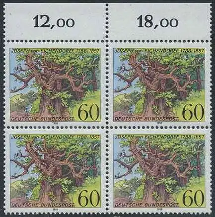 BUND 1988 Michel-Nummer 1356 postfrisch BLOCK RÄNDER oben