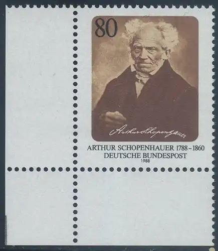 BUND 1988 Michel-Nummer 1357 postfrisch EINZELMARKE ECKRAND unten links