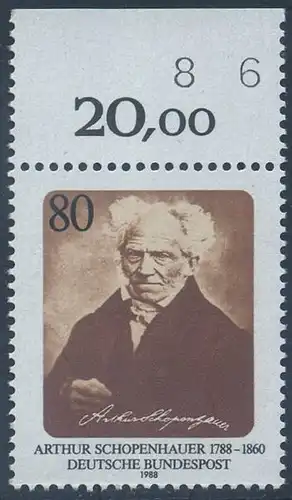 BUND 1988 Michel-Nummer 1357 postfrisch EINZELMARKE RAND oben (d)