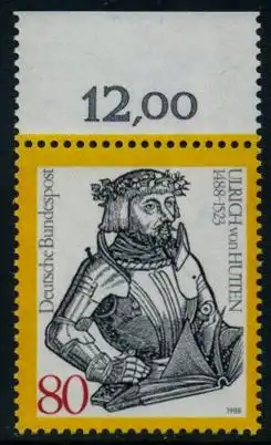 BUND 1988 Michel-Nummer 1364 postfrisch EINZELMARKE RAND oben