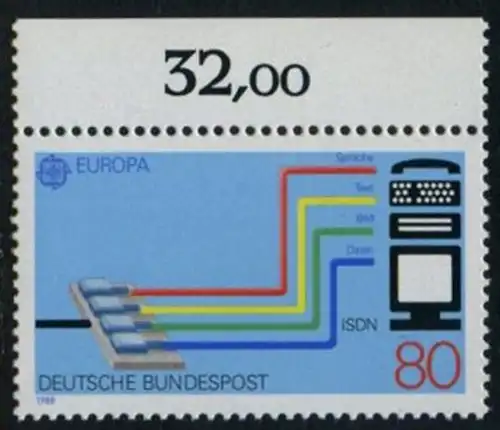 BUND 1988 Michel-Nummer 1368 postfrisch EINZELMARKE RAND oben