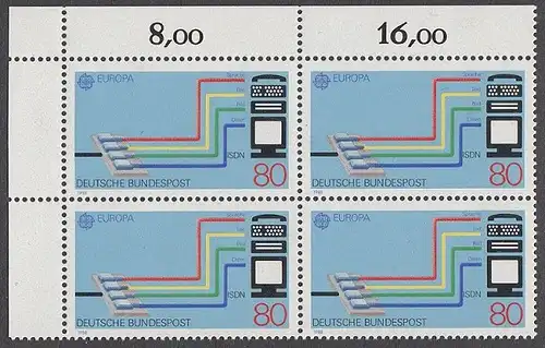 BUND 1988 Michel-Nummer 1368 postfrisch BLOCK ECKRAND oben links