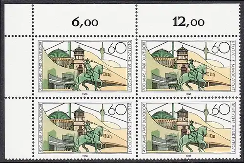 BUND 1988 Michel-Nummer 1369 postfrisch BLOCK ECKRAND oben links