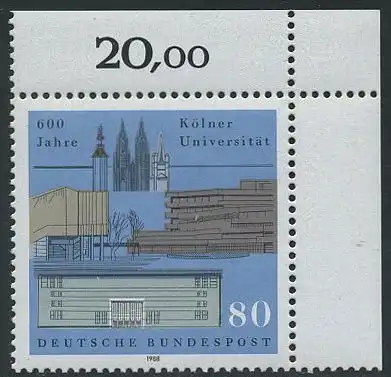 BUND 1988 Michel-Nummer 1370 postfrisch EINZELMARKE ECKRAND oben rechts