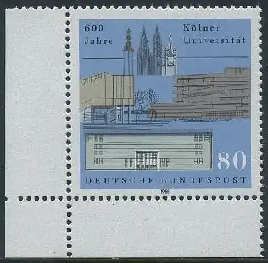 BUND 1988 Michel-Nummer 1370 postfrisch EINZELMARKE ECKRAND unten links