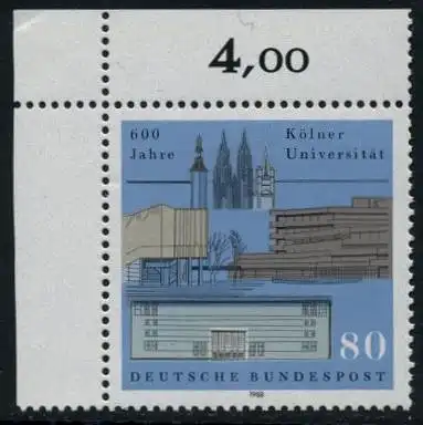 BUND 1988 Michel-Nummer 1370 postfrisch EINZELMARKE ECKRAND oben links