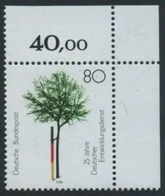 BUND 1988 Michel-Nummer 1373 postfrisch EINZELMARKE ECKRAND oben rechts