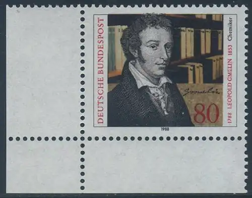 BUND 1988 Michel-Nummer 1377 postfrisch EINZELMARKE ECKRAND unten links