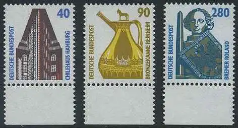 BUND 1988 Michel-Nummer 1379-1381 postfrisch SATZ(3) EINZELMARKEN RÄNDER unten