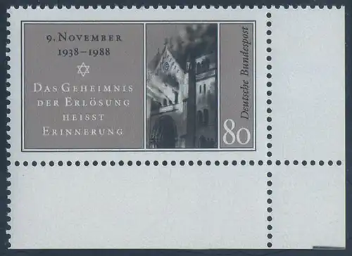 BUND 1988 Michel-Nummer 1389 postfrisch EINZELMARKE ECKRAND unten rechts