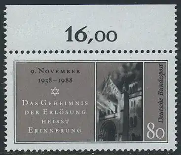 BUND 1988 Michel-Nummer 1389 postfrisch EINZELMARKE RAND oben