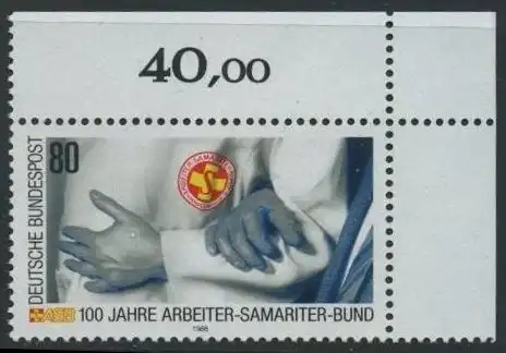 BUND 1988 Michel-Nummer 1394 postfrisch EINZELMARKE ECKRAND oben rechts