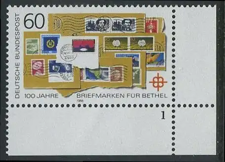 BUND 1988 Michel-Nummer 1395 postfrisch EINZELMARKE ECKRAND unten rechts (FN/a)