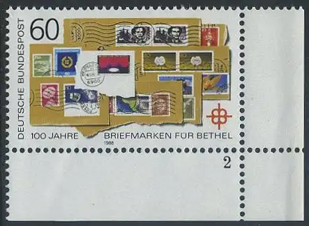 BUND 1988 Michel-Nummer 1395 postfrisch EINZELMARKE ECKRAND unten rechts (FN/b)