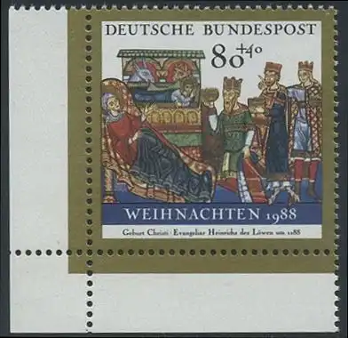 BUND 1988 Michel-Nummer 1396 postfrisch EINZELMARKE ECKRAND unten links