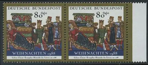 BUND 1988 Michel-Nummer 1396 postfrisch horiz.PAAR RAND rechts