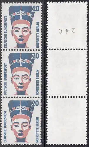 BUND 1989 Michel-Nummer 1398 postfrisch vert.STRIP(3) m/ rücks.Rollennummer 240