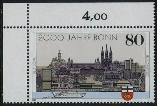 BUND 1989 Michel-Nummer 1402 postfrisch EINZELMARKE ECKRAND oben links