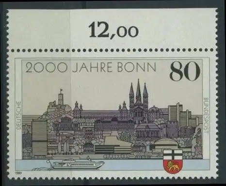 BUND 1989 Michel-Nummer 1402 postfrisch EINZELMARKE RAND oben (b)