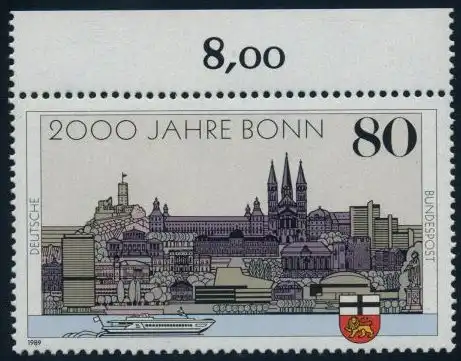 BUND 1989 Michel-Nummer 1402 postfrisch EINZELMARKE RAND oben (a)