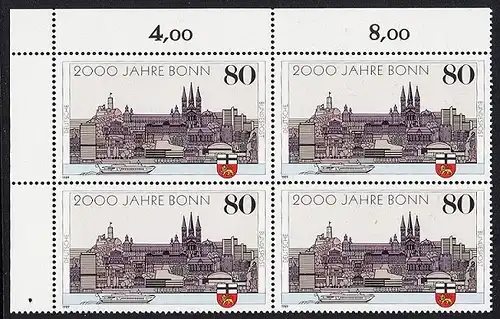 BUND 1989 Michel-Nummer 1402 postfrisch BLOCK ECKRAND oben links