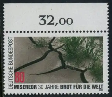 BUND 1989 Michel-Nummer 1404 postfrisch EINZELMARKE RAND oben