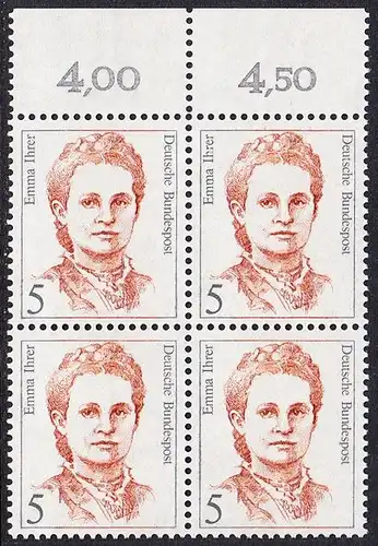 BUND 1989 Michel-Nummer 1405 postfrisch BLOCK RÄNDER oben