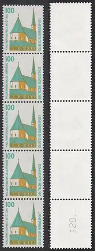 BUND 1989 Michel-Nummer 1406 postfrisch vert.STRIP(5) m/ rücks.Rollennummer 120