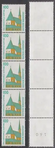 BUND 1989 Michel-Nummer 1406 postfrisch vert.STRIP(5) m/ rücks.Rollennummer 160