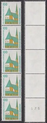 BUND 1989 Michel-Nummer 1406 postfrisch vert.STRIP(5) m/ rücks.Rollennummer 175