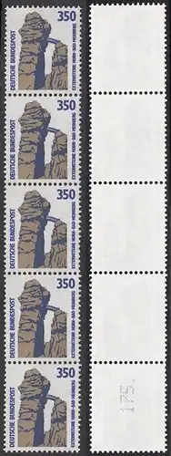 BUND 1989 Michel-Nummer 1407 postfrisch vert.STRIP(5) m/ rücks.Rollennummer 175