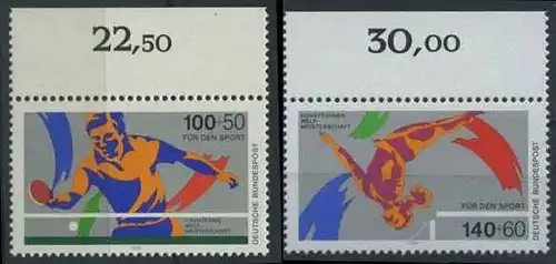 BUND 1989 Michel-Nummer 1408-1409 postfrisch SATZ(2) EINZELMARKEN RÄNDER oben (b)