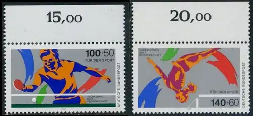 BUND 1989 Michel-Nummer 1408-1409 postfrisch SATZ(2) EINZELMARKEN RÄNDER oben (a)