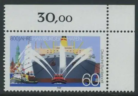 BUND 1989 Michel-Nummer 1419 postfrisch EINZELMARKE ECKRAND oben rechts