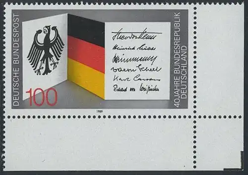BUND 1989 Michel-Nummer 1421 postfrisch EINZELMARKE ECKRAND unten rechts